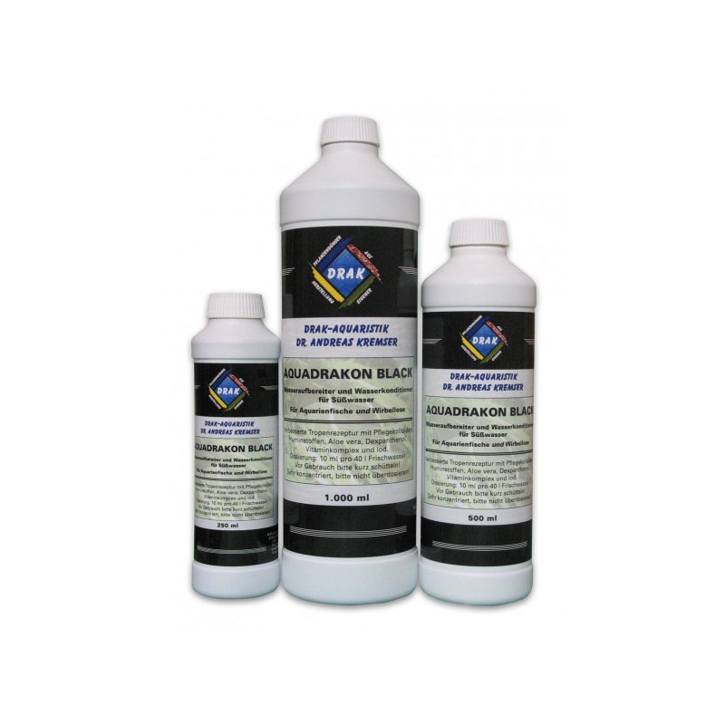 DRAK - Aquadrakon Black (250ml) - Biocondizionatore ad Alta Efficacia per l'acqua di Pesci e Gamberetti - S. Umiche e Aloe Vera